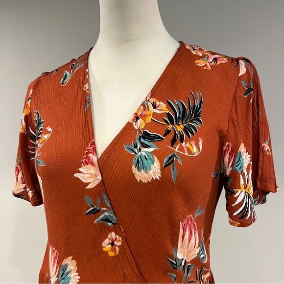Lulu's burnt Orange wrap Sundress with short Sleeves size small - Picture 2 of 14